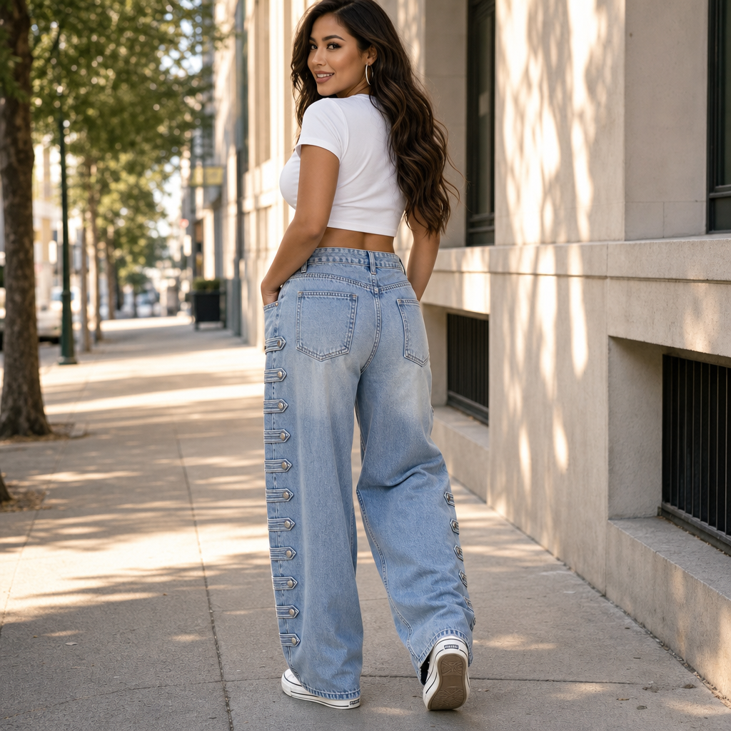 Buckleline Wide Leg Jeans - Side Buckle Women's Jeans