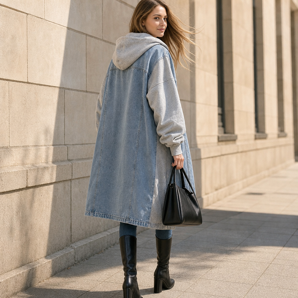 Denimova Hooded Jacket - Denim-Look Sweatshirt Women's Top
