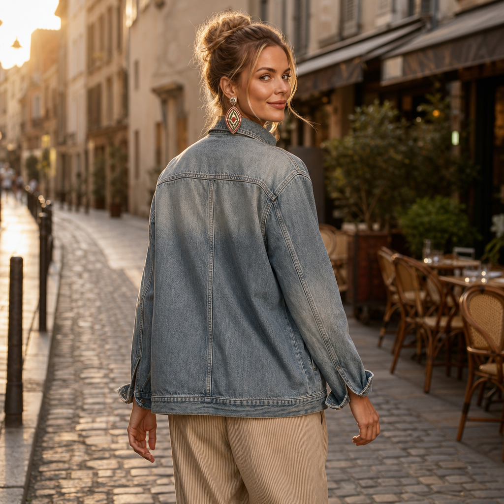 Veluna Asymmetric Denim Jacket - Women's Oversized Jacket