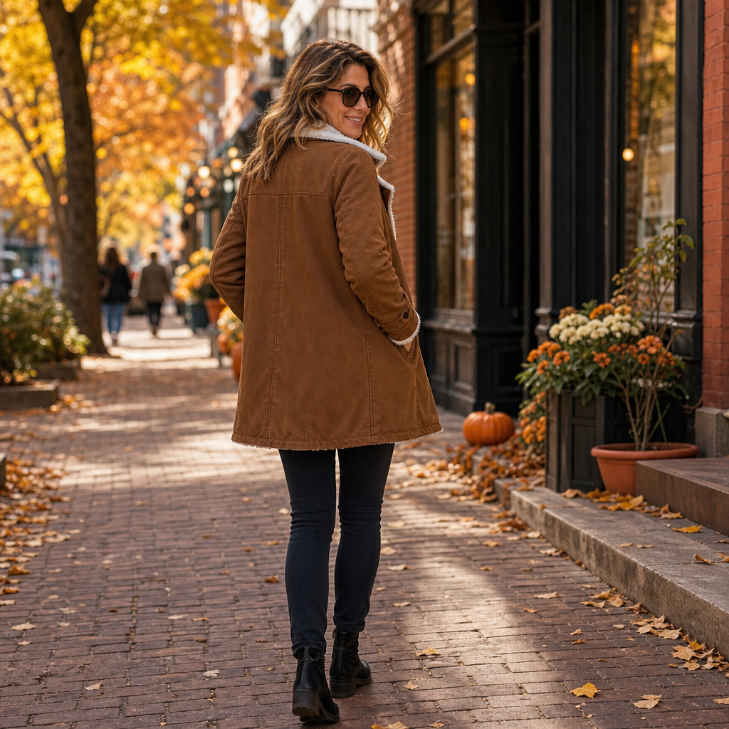 Suede-Finish Sherpa Lapel Jacket - Women's Lined Coat
