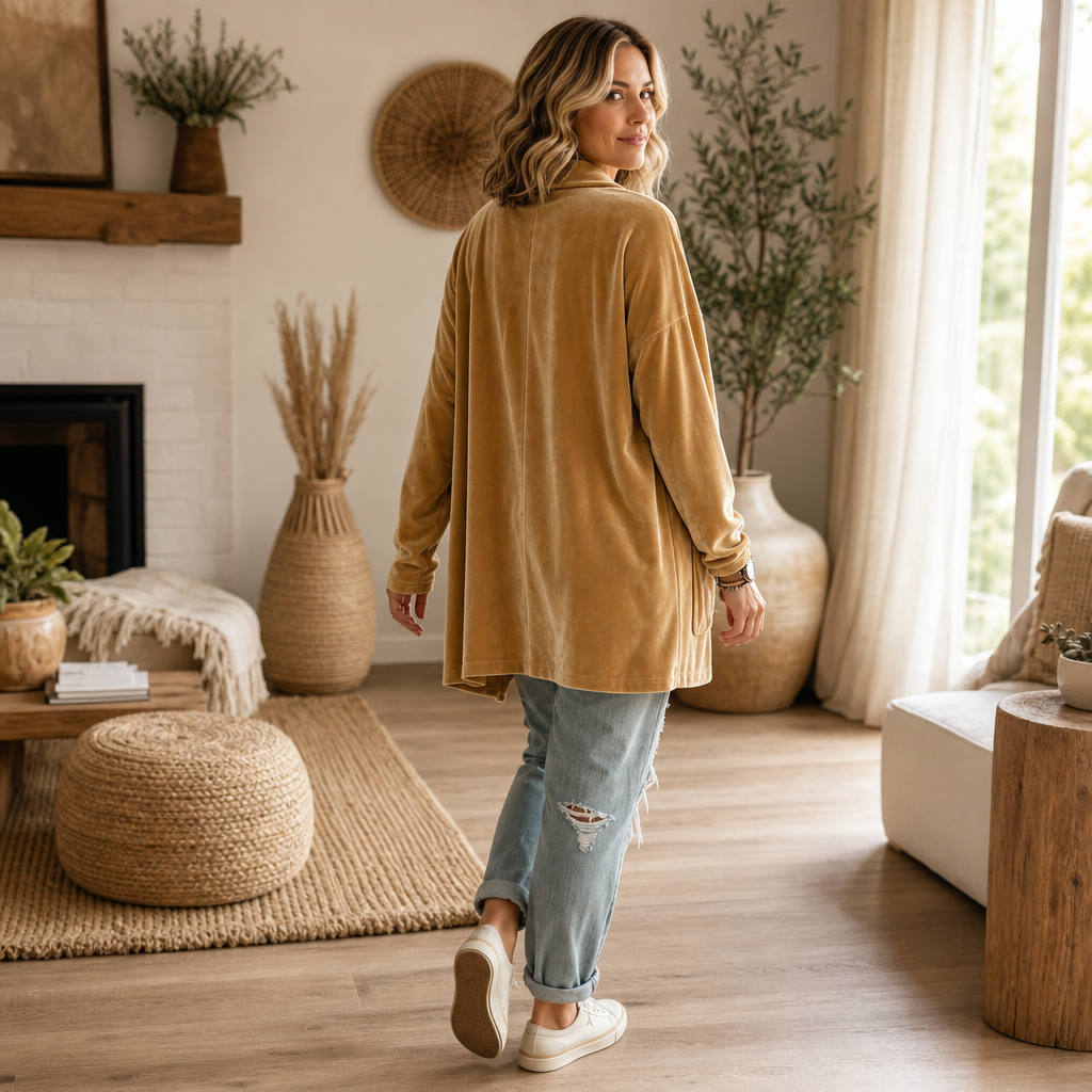 Velvetelle Velvet Cardigan - Women's Shawl Collar Knit