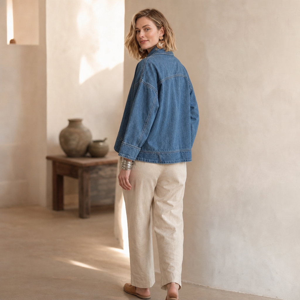 Everden Wrap Denim Jacket - Toggle Front Women's Jacket
