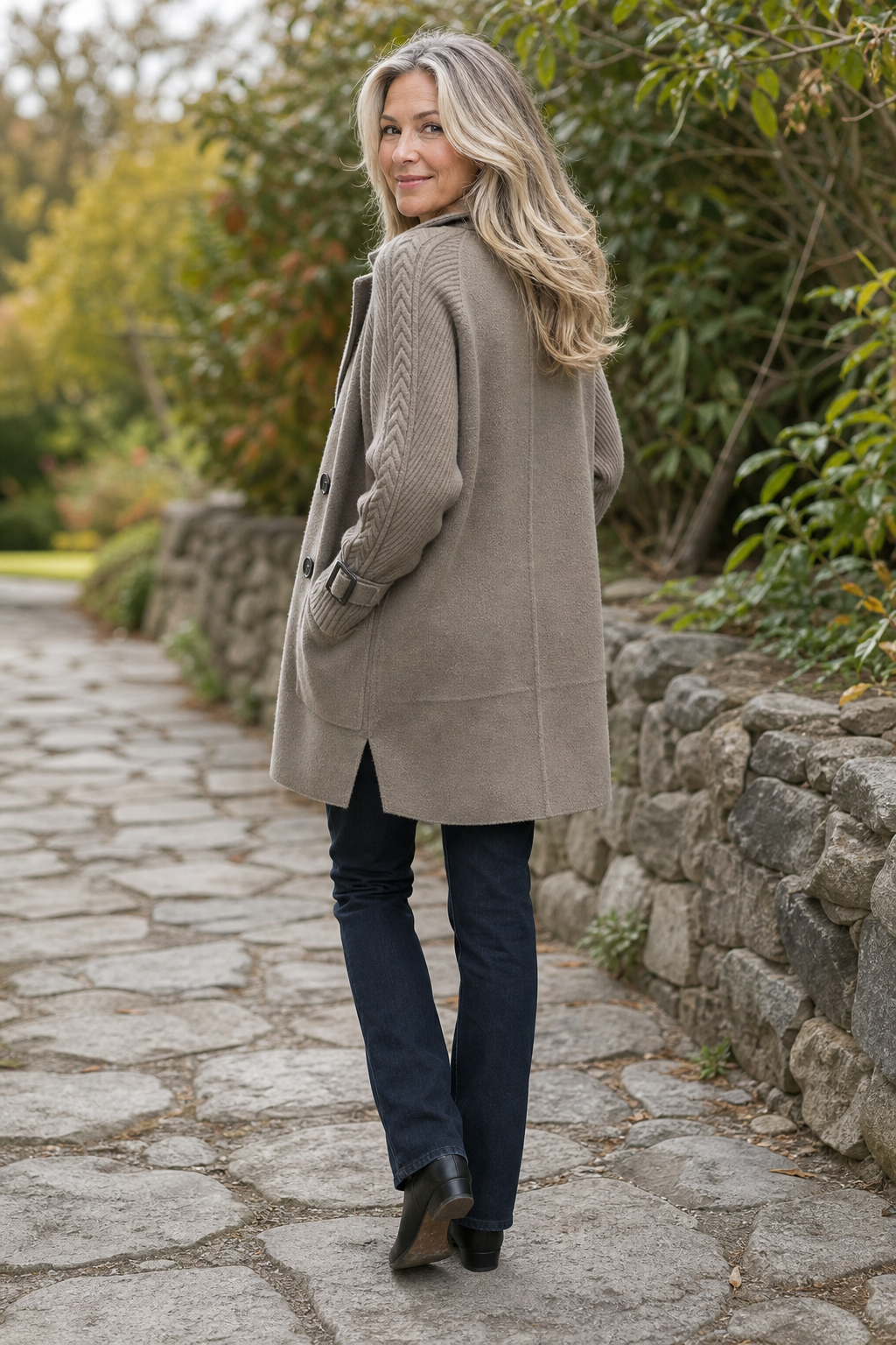 Isola Knit Sleeve Coat - Women's Double Breasted Long Coat