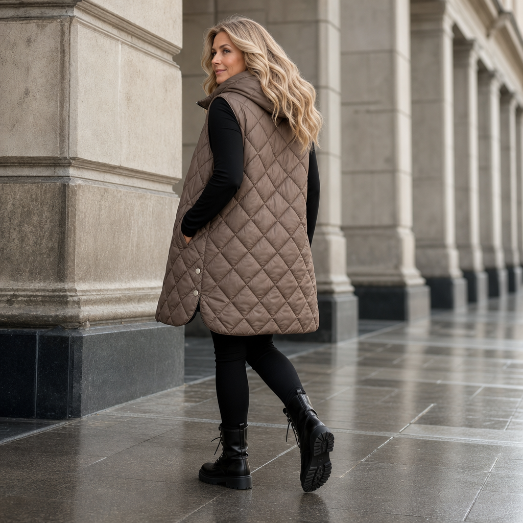 Quilted Ease Longline Gilet - Hooded Women's Quilted Vest