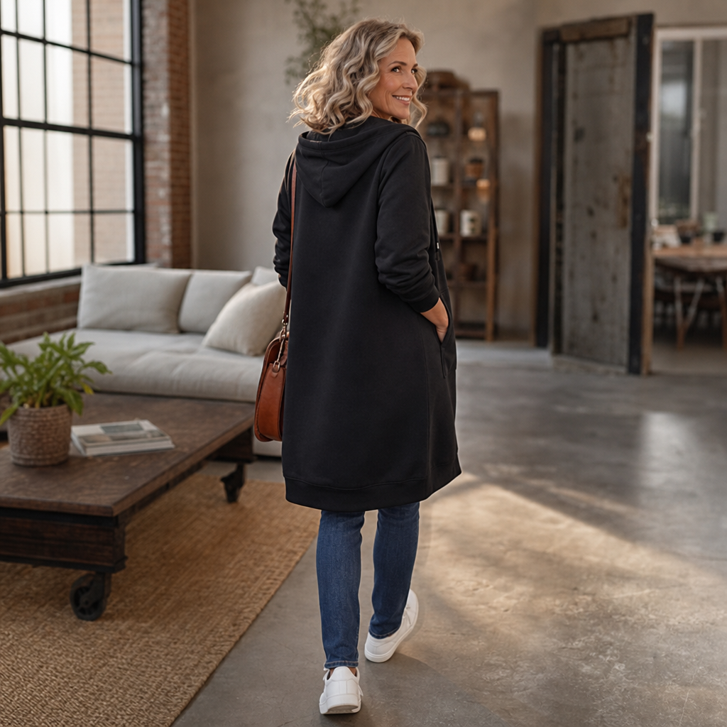 Wrapdown Long Hooded Jacket - Zip Up Women's Longline Coat