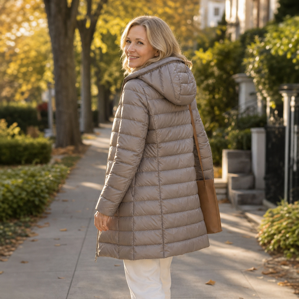 Veluna Long Quilted Puffer Coat - Women's Flared Puffer