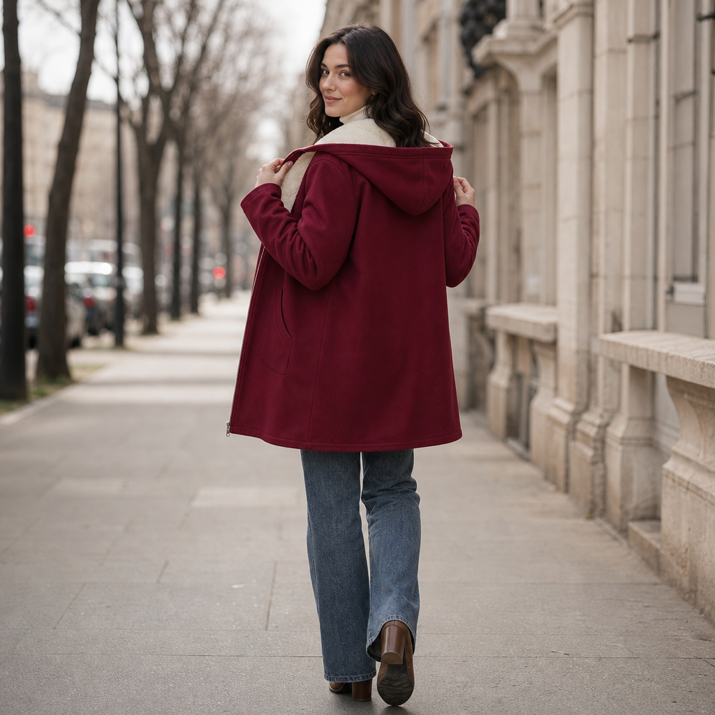 Cozelle Hooded Jacket - Women's Fleece Lined Look Mid Coat