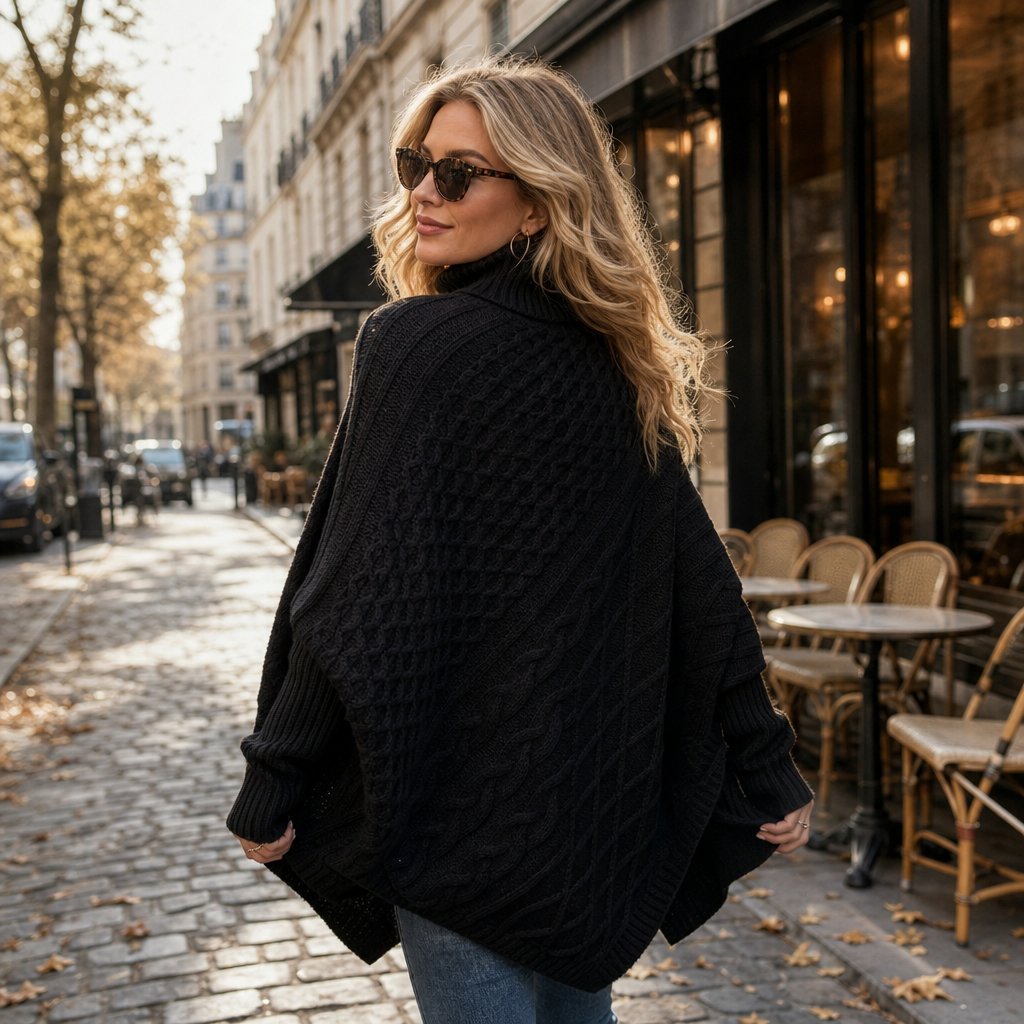 Cabelune Cable Knit Poncho - Women's Asymmetric Jumper