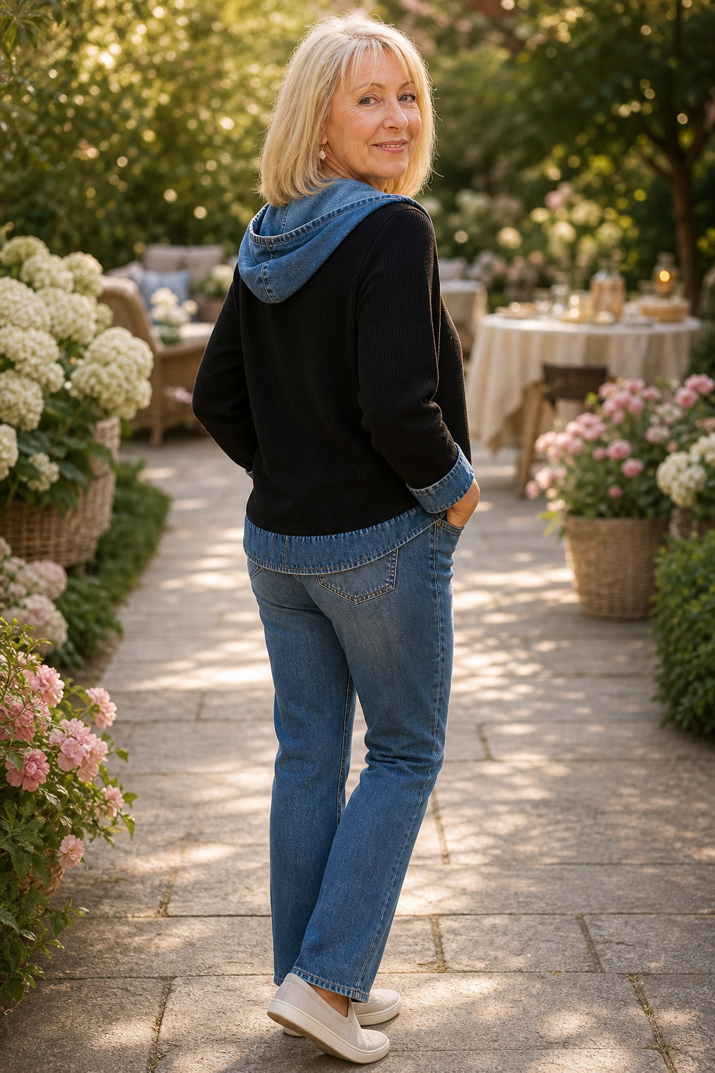 Layerlore Patchwork Cardigan - Women's Denim Look Hoodie