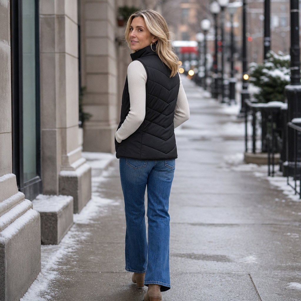 Layerly Quilted Puffer Vest - Women's Stand Collar Gilet