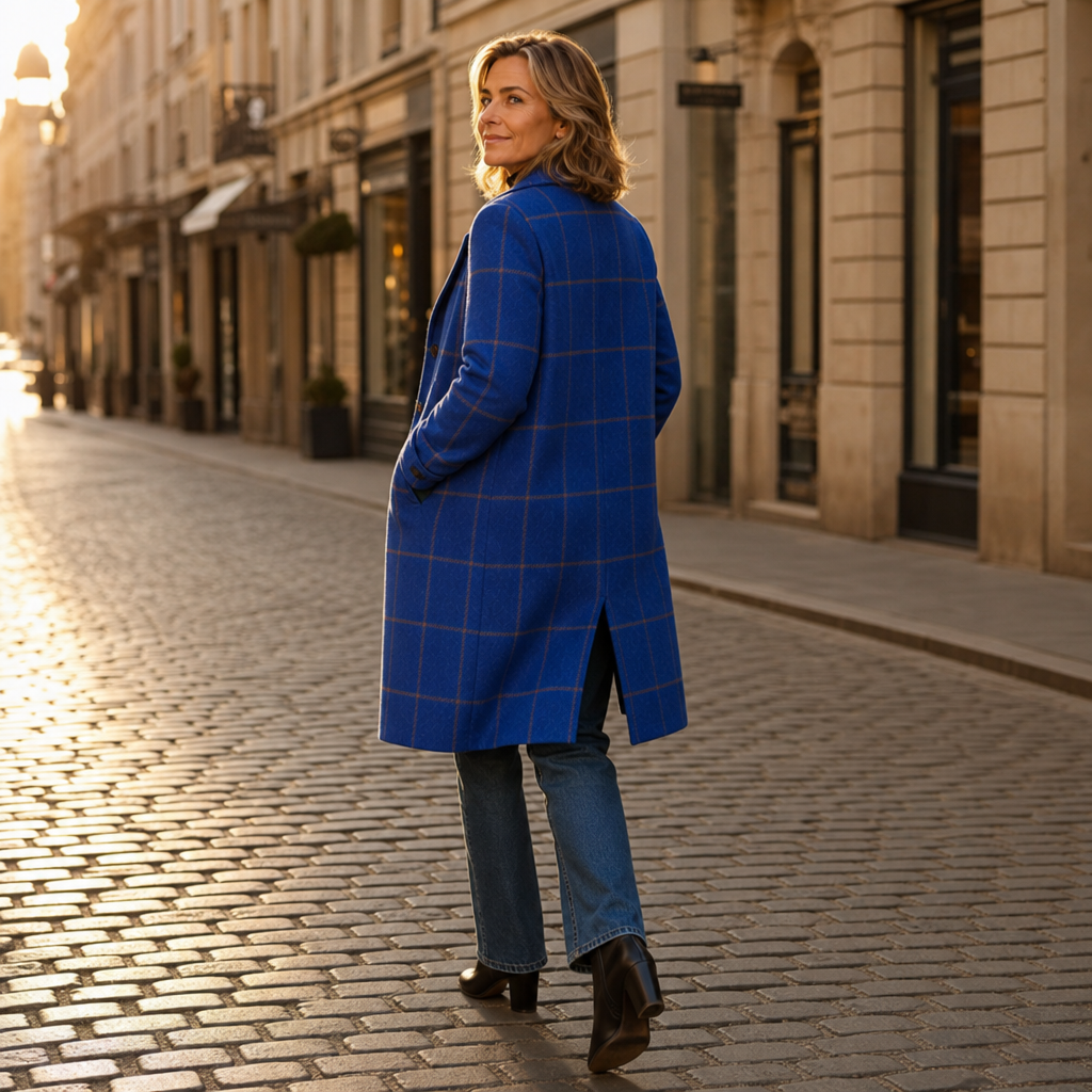 Checkwell Checkered Coat - Two-Button Women's Midi Coat