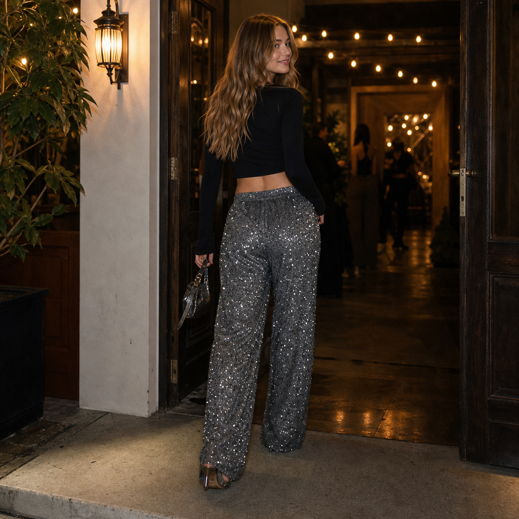 Glimmerelle Sequin Trousers - Wide Leg Women's Party Pants