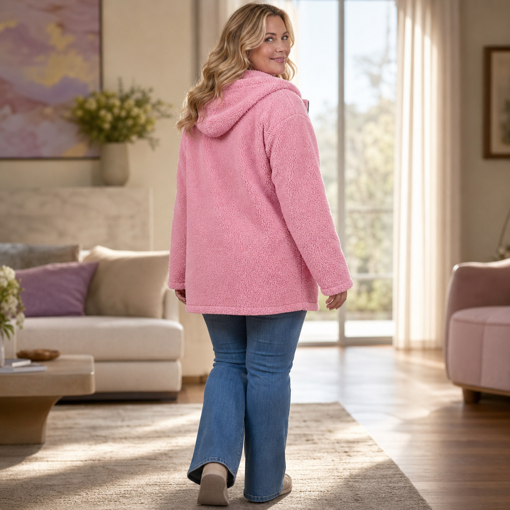 Cozelle Plush Hooded Zip-Up Jacket - Women's Oversized