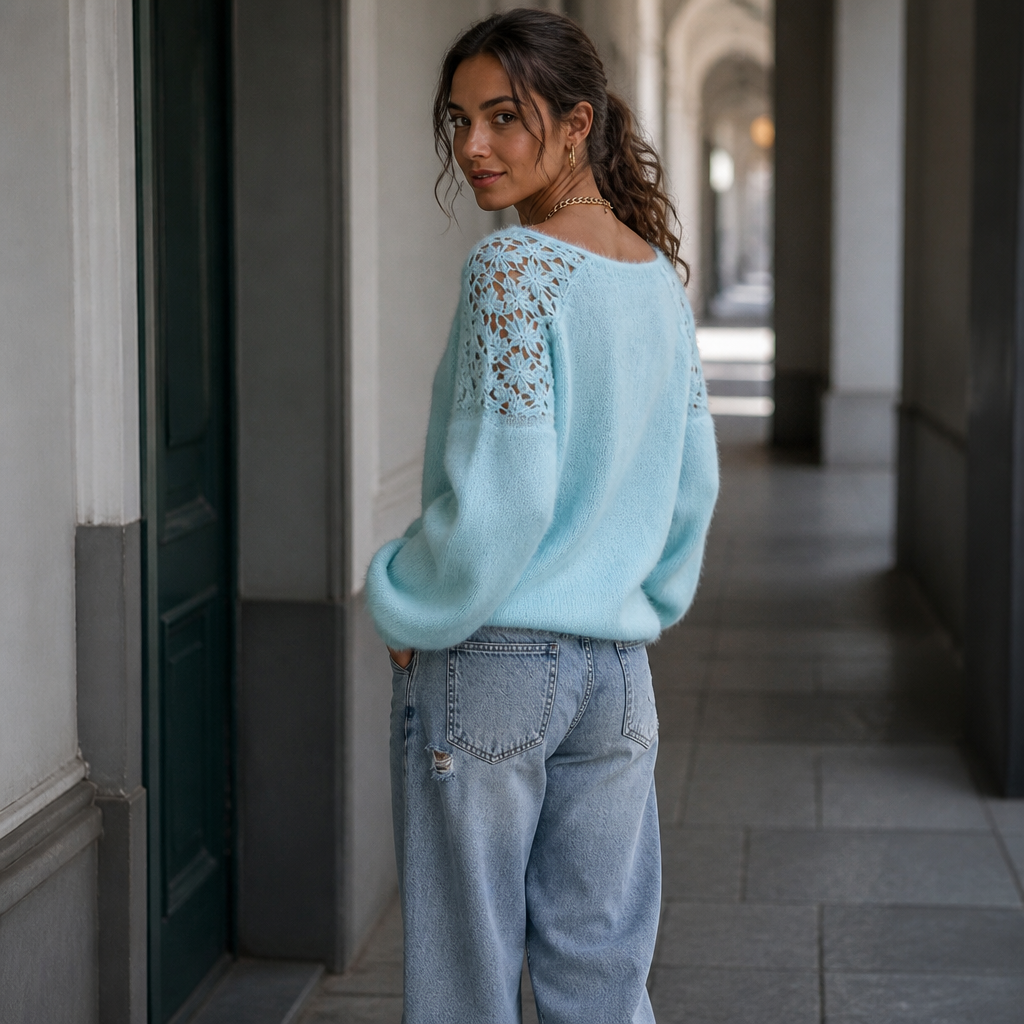 Wearbella - Open-Shoulder Lace Knit Women's Sweater