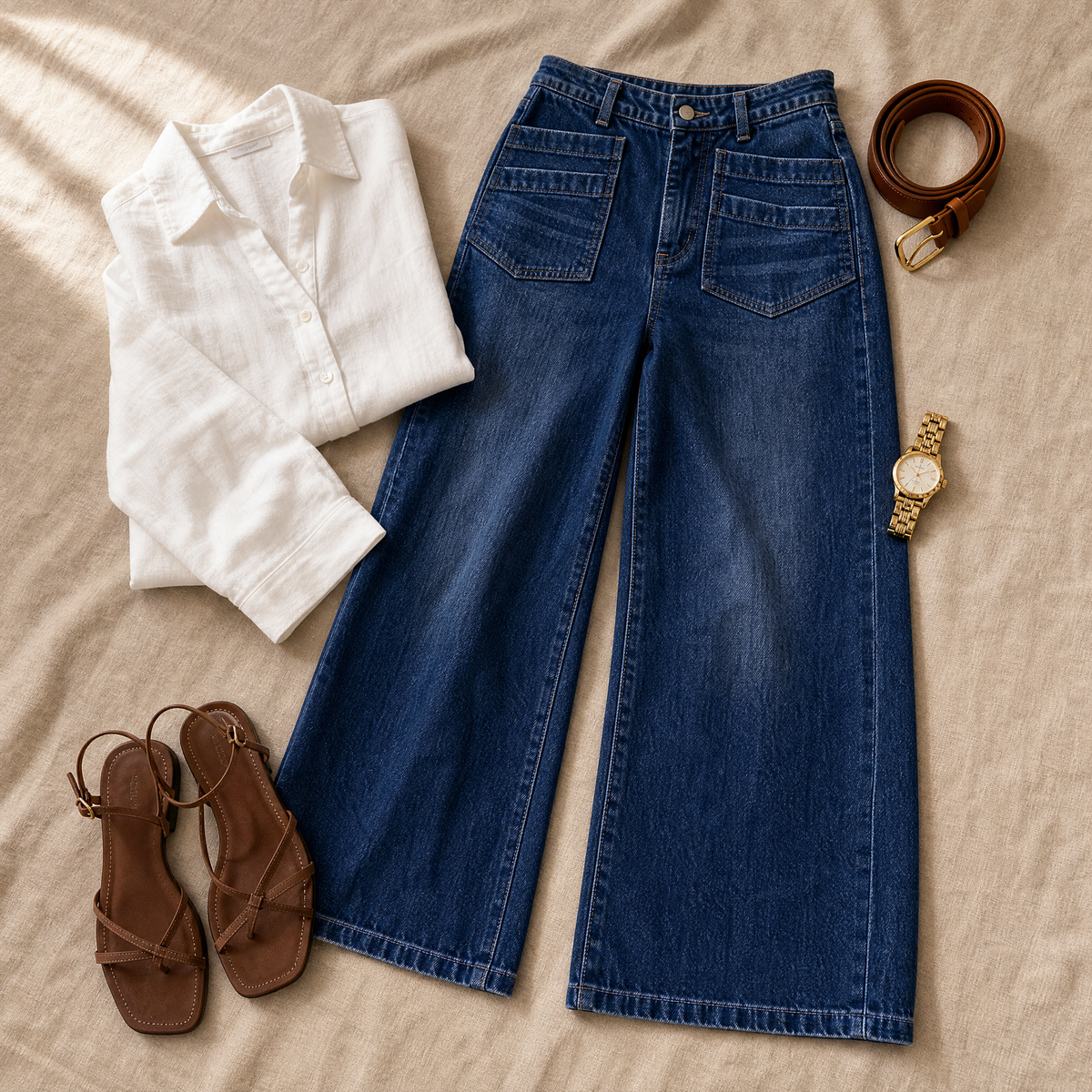 Vellora Patch Pocket Jeans - Women's Wide Leg Jeans