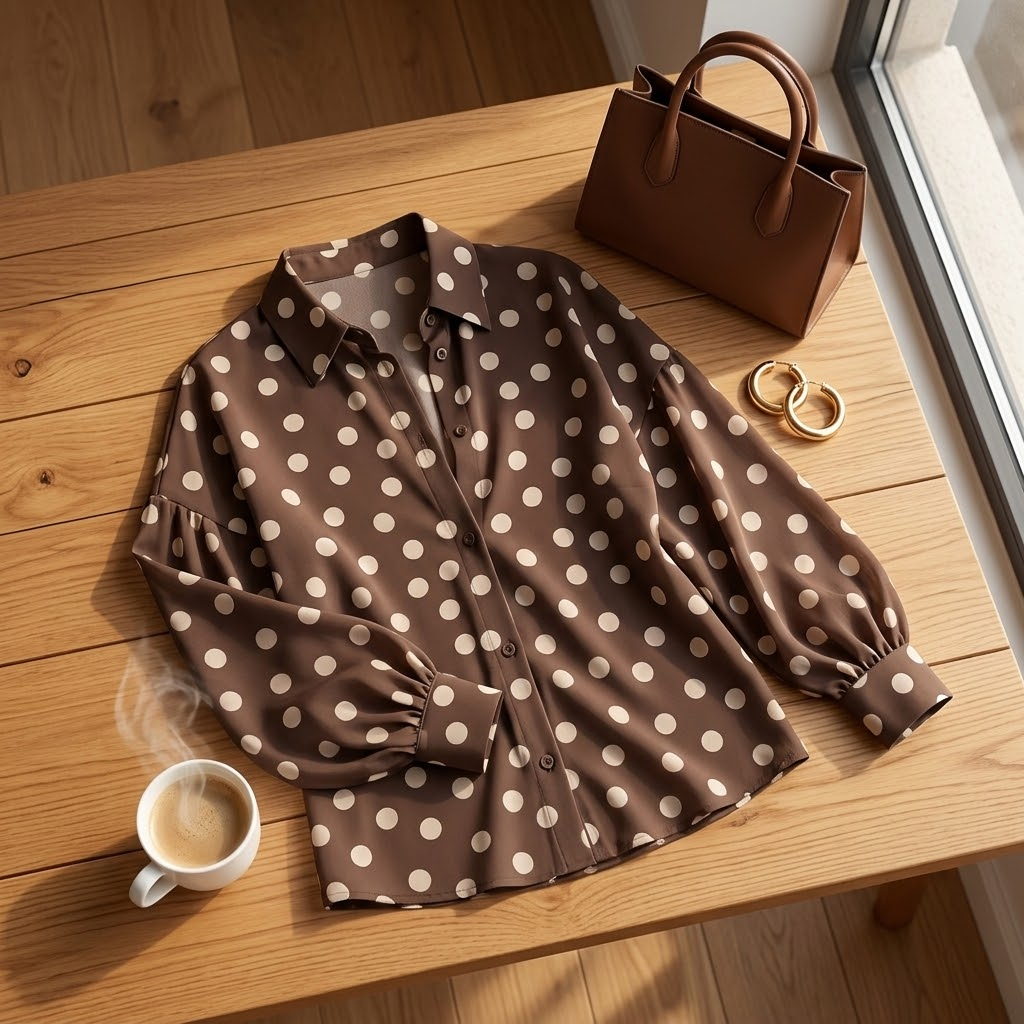 Maisova - Satin Polka Dot Button-Down Women's Blouse