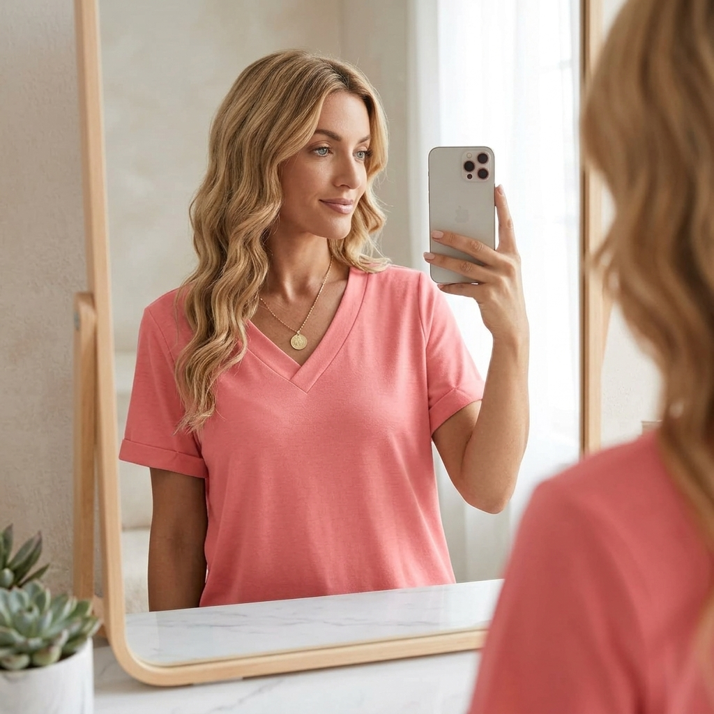 Lunavia - Soft V-Neck Tee with Rolled Cuffs for Women