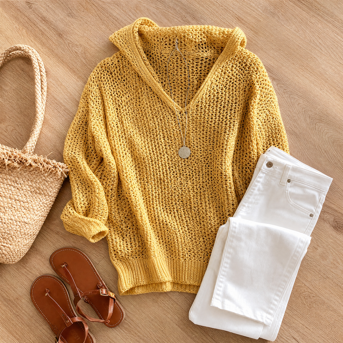 Delyne - Women's Open-Knit Hooded Pullover