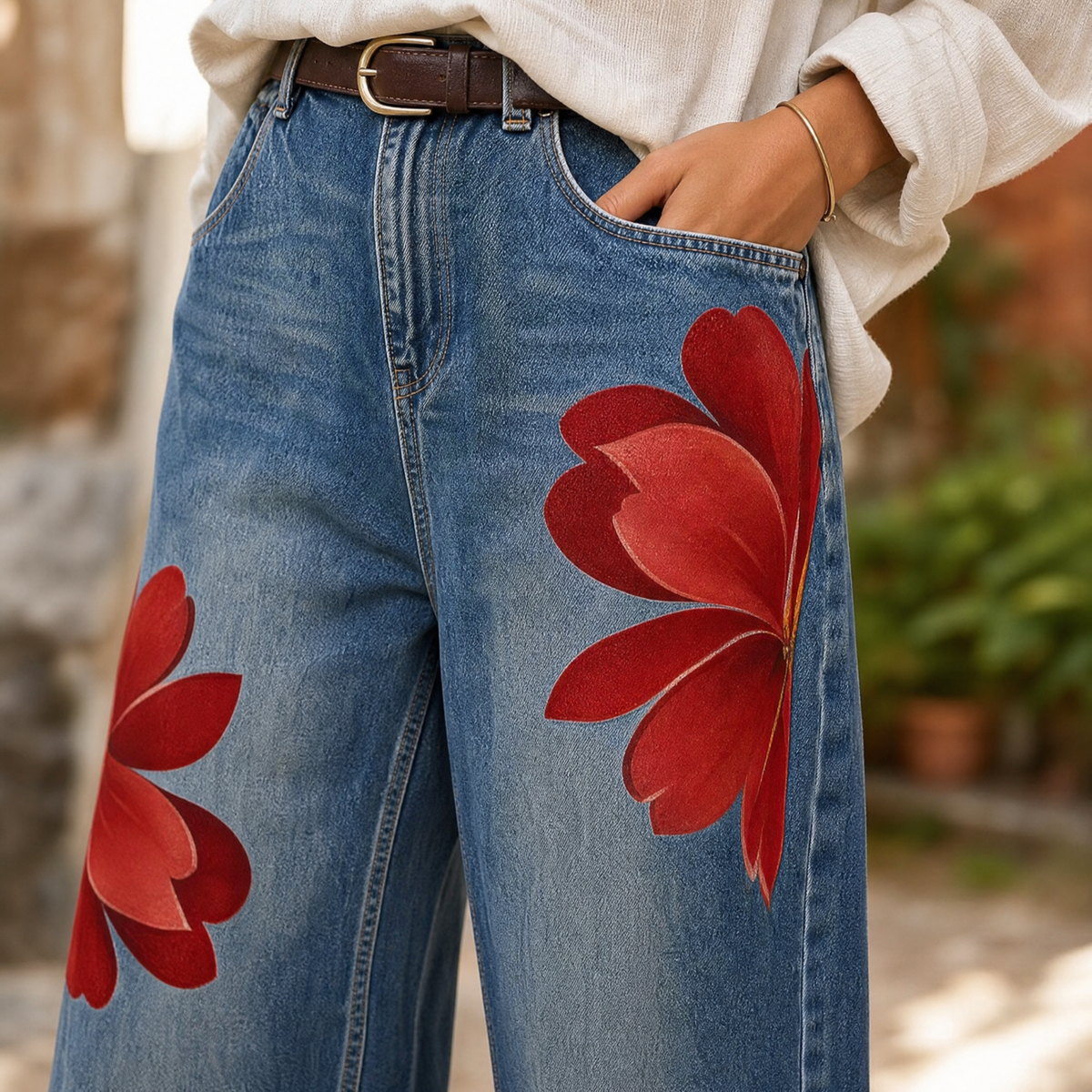 Florenza Floral Jeans - Women's Wide Leg Floral Jeans