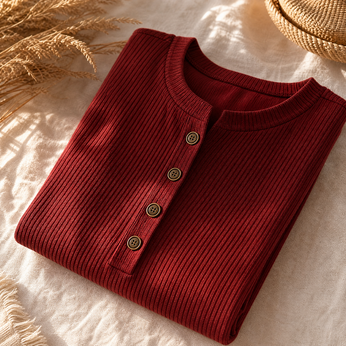 Lunavia - Ribbed Button-Up Henley Tunic for Women