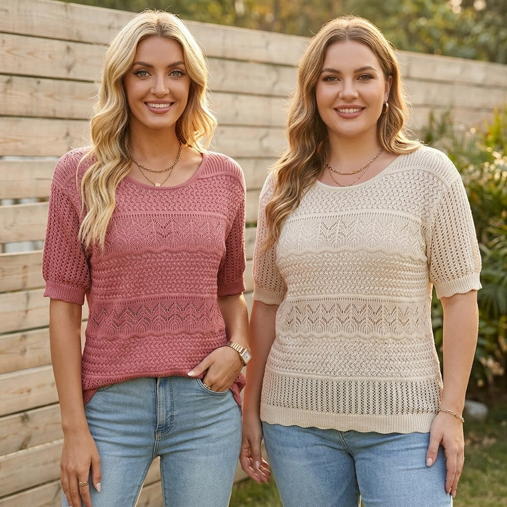 Wovelle - Women's Openwork Textured Knit Top