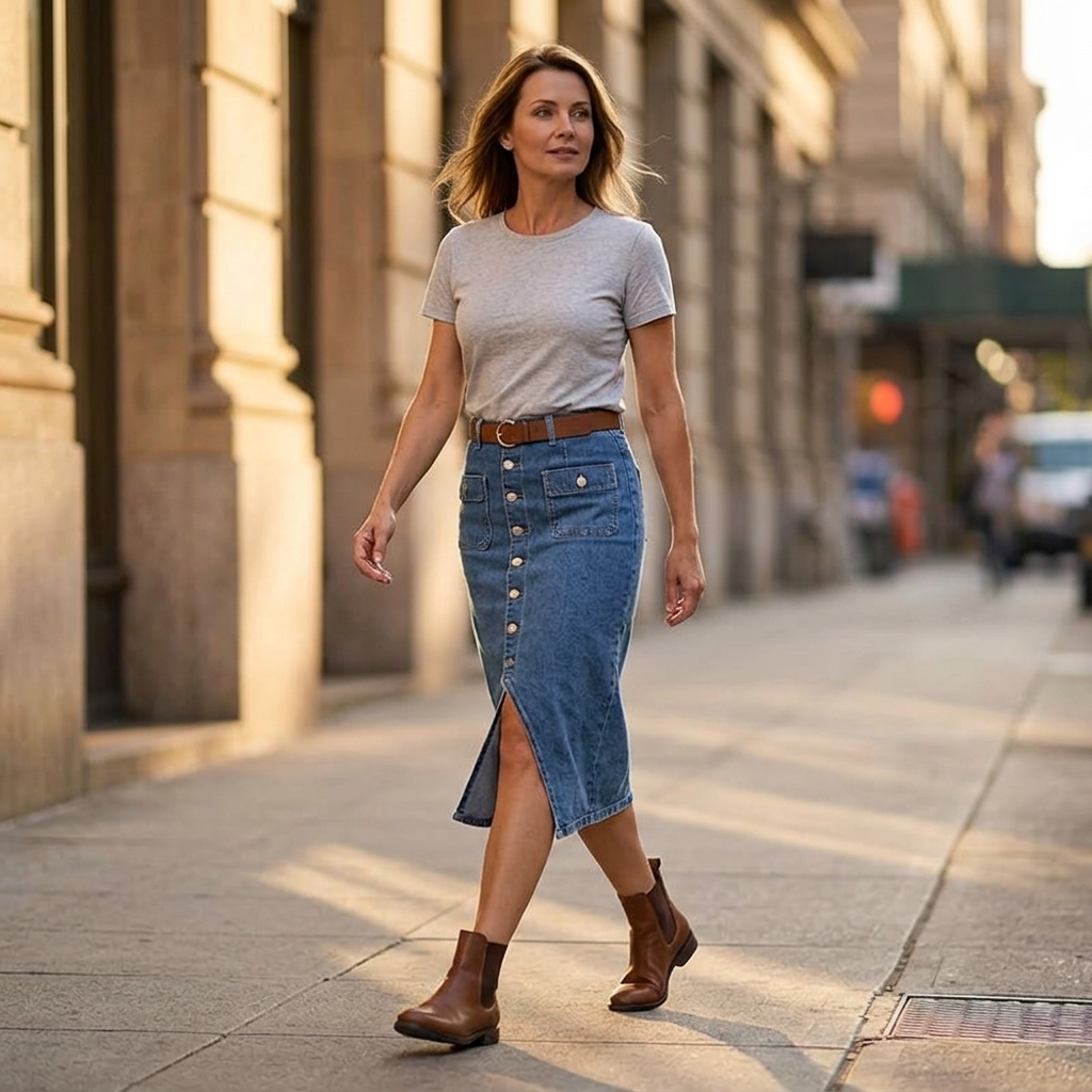Denara Denim Pencil Skirt - Button Front Women's Skirt