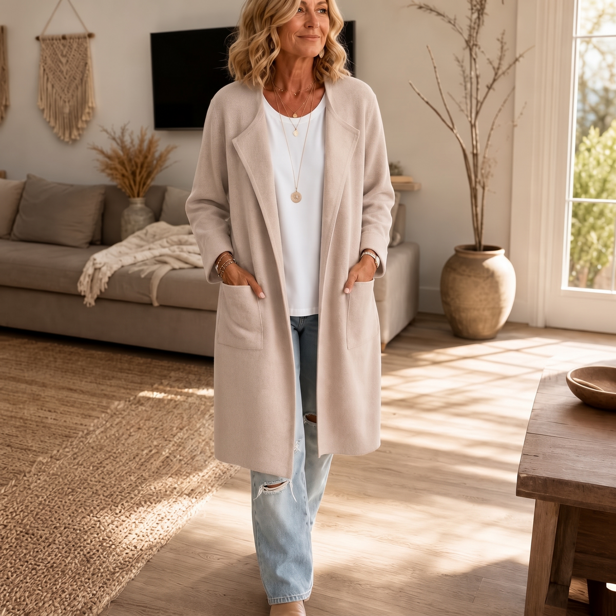 Draperie Open-Front Longline Coat - Women's Wool-Look Coat