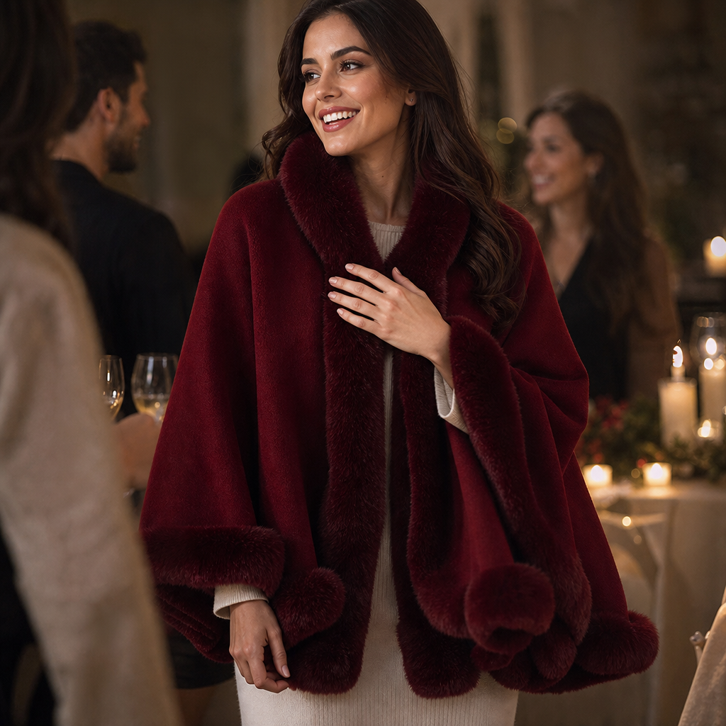 Wearbella Faux Fur Trim Cape Coat - Women's Hooded Knit