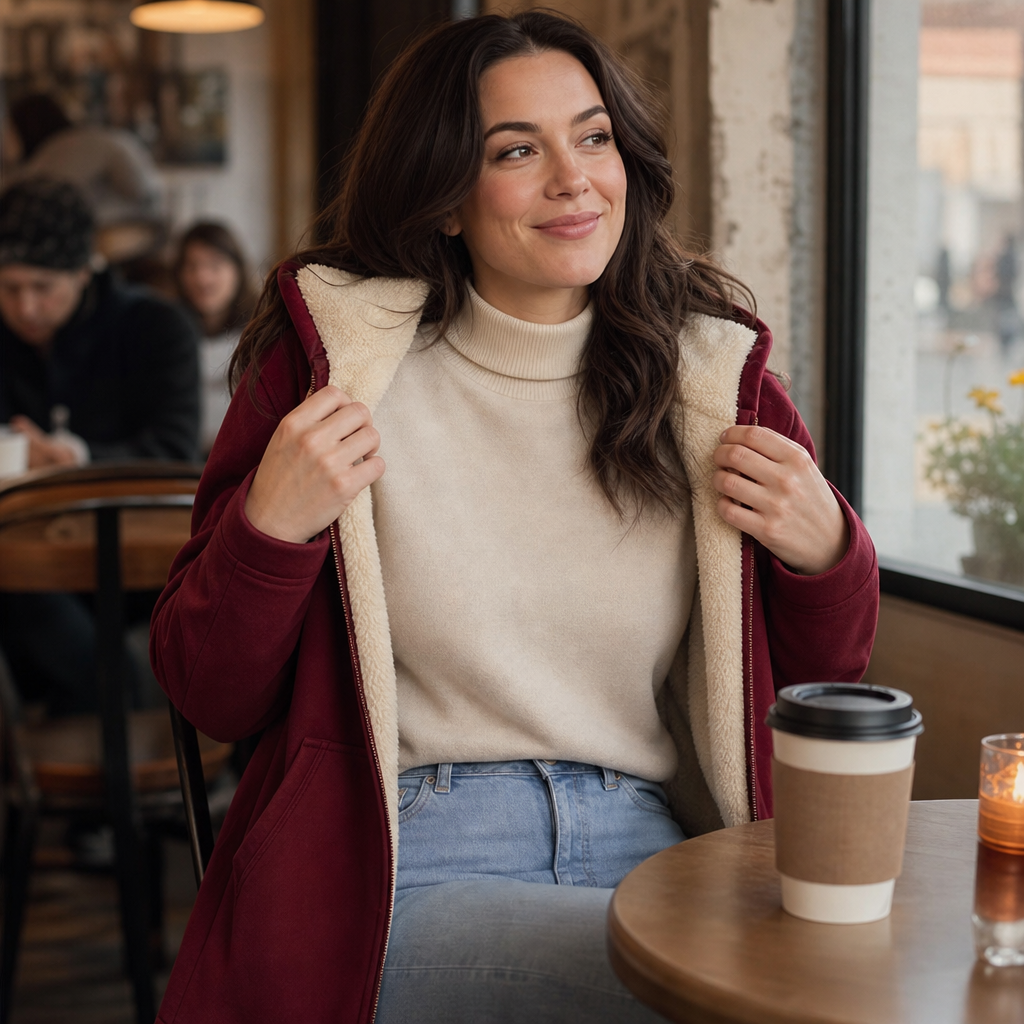 Cozelle Hooded Jacket - Women's Fleece Lined Look Mid Coat