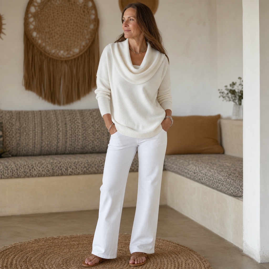 Draveline - Cowl Neck Drape Women's Knit Sweater