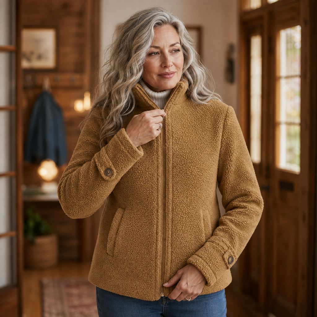 Velmora Plush Zip-Up Jacket - Women's Stand Collar Fleece