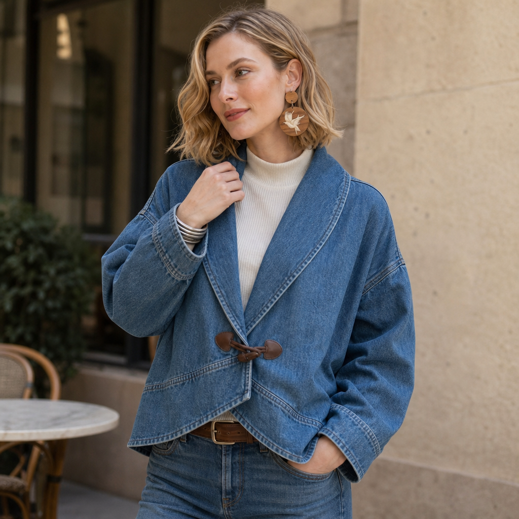 Everden Wrap Denim Jacket - Toggle Front Women's Jacket