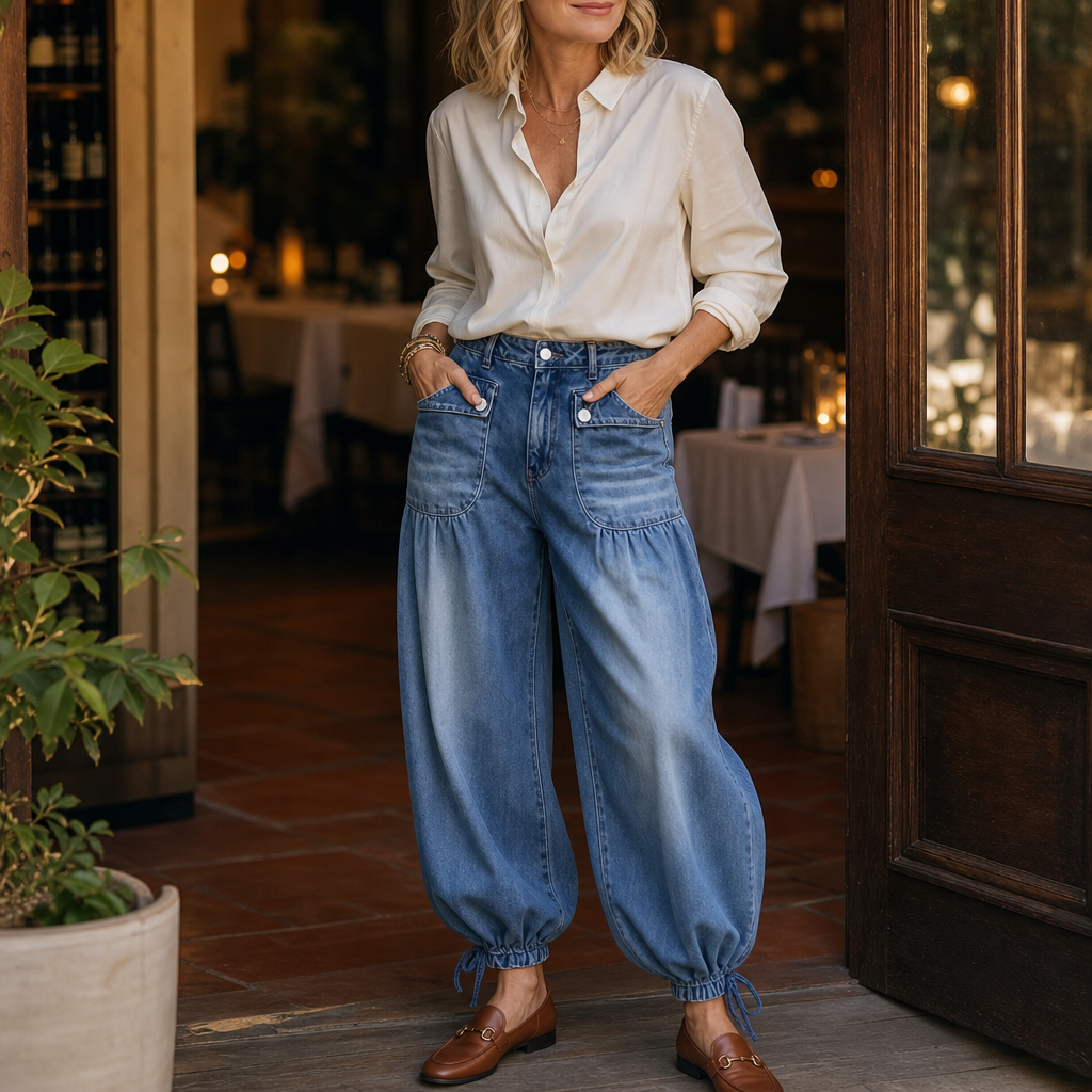 Balloon & Cinch Jeans - Women's Drawstring Balloon Jeans