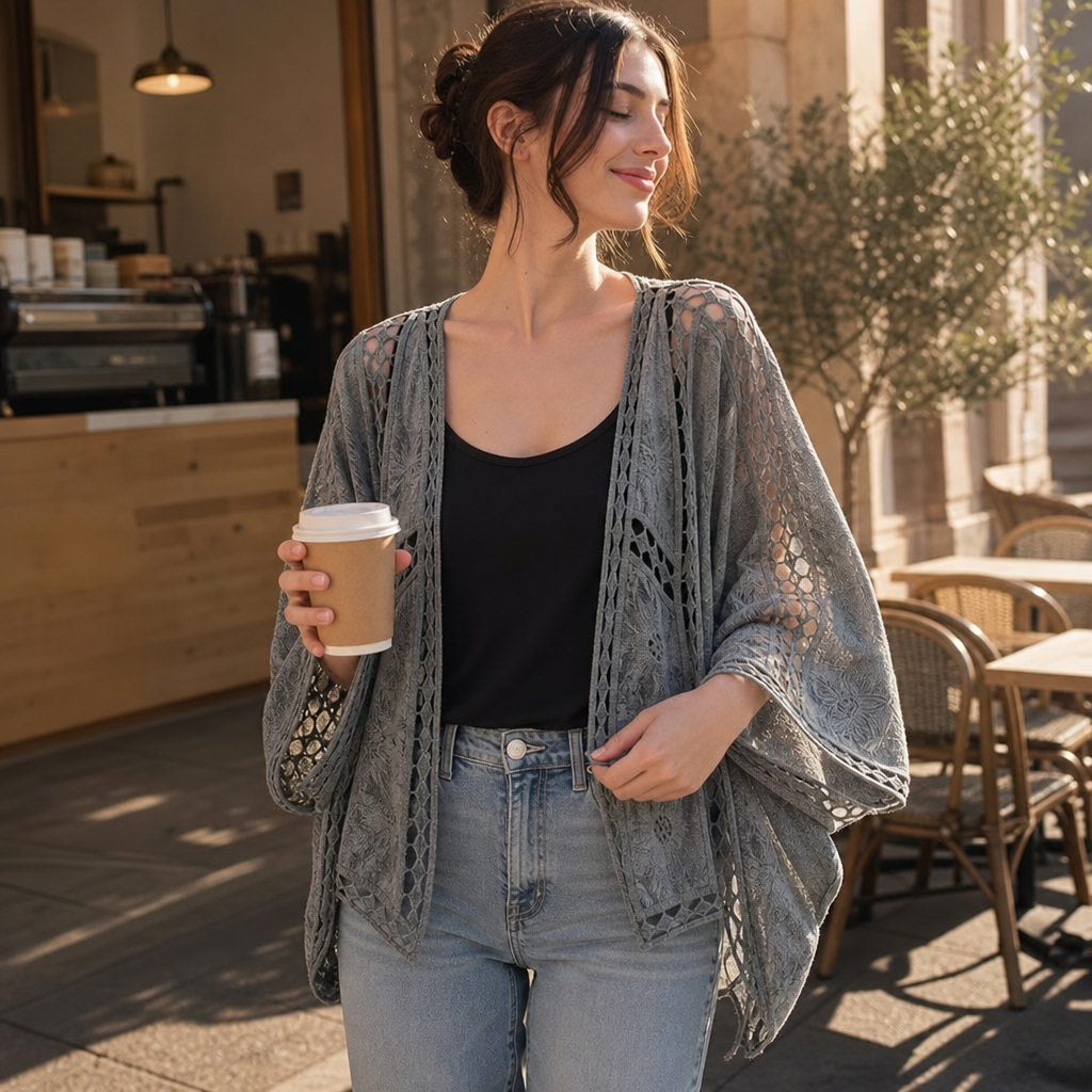 Wearbella Crochet Trim Cardigan - Women's Open Front Knit
