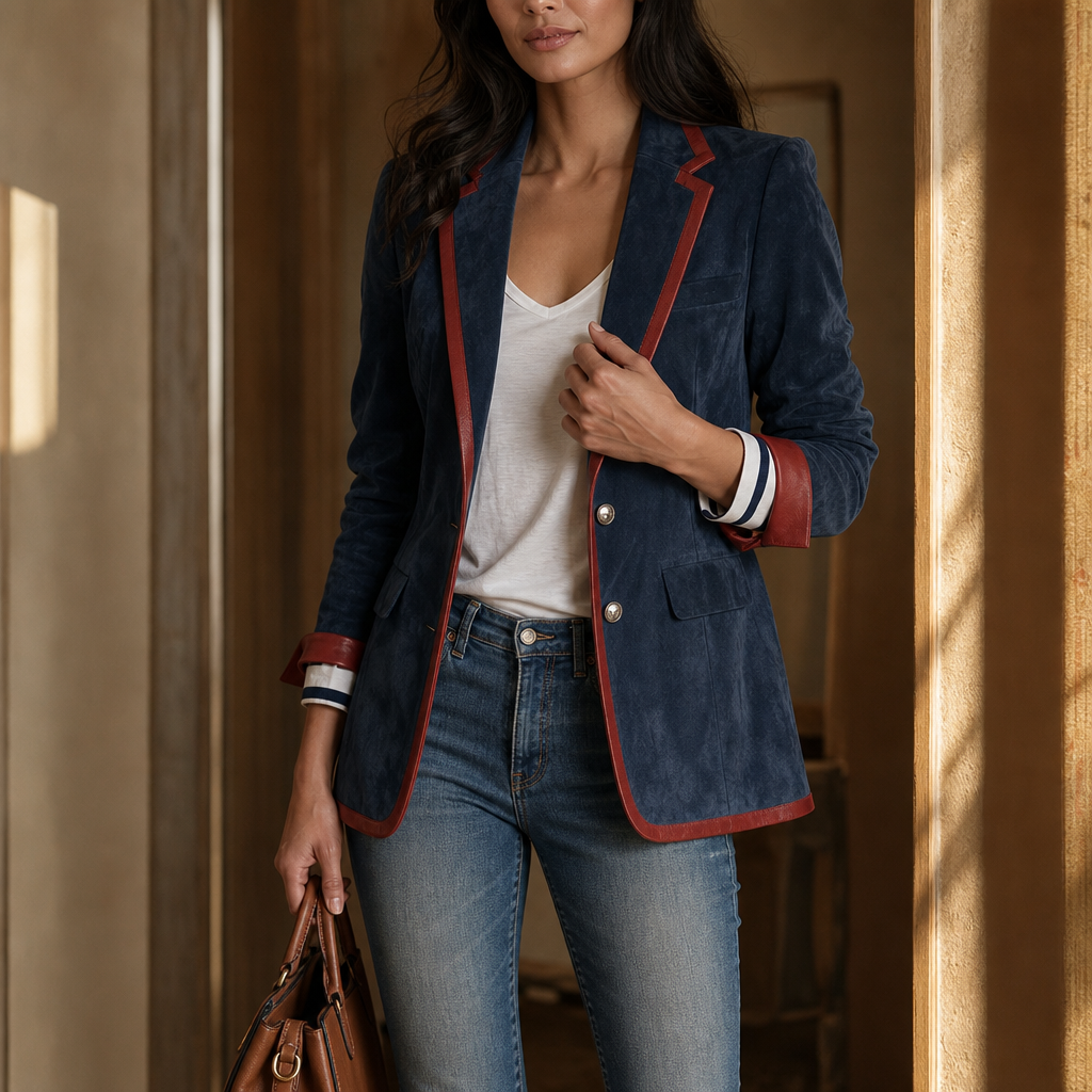 Velvara Velvet Blazer - Contrast Trim Women's Party Jacket
