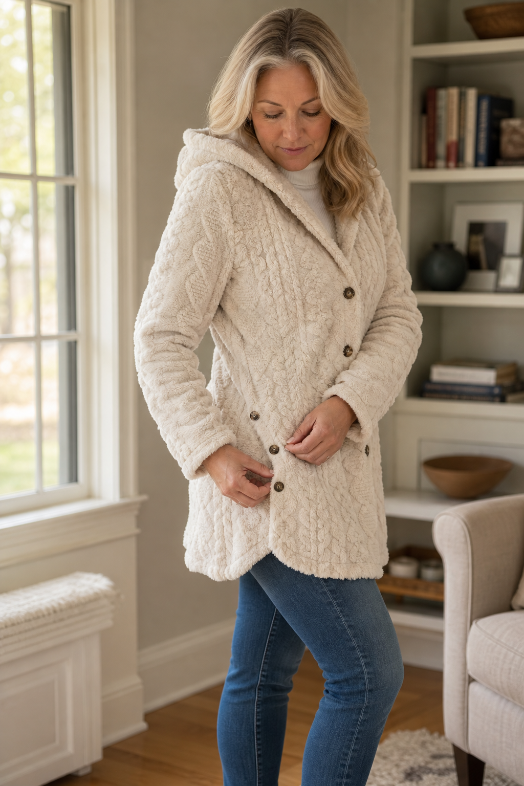 Wearbella Hooded Longline Coat - Women's Textured Knit Coat