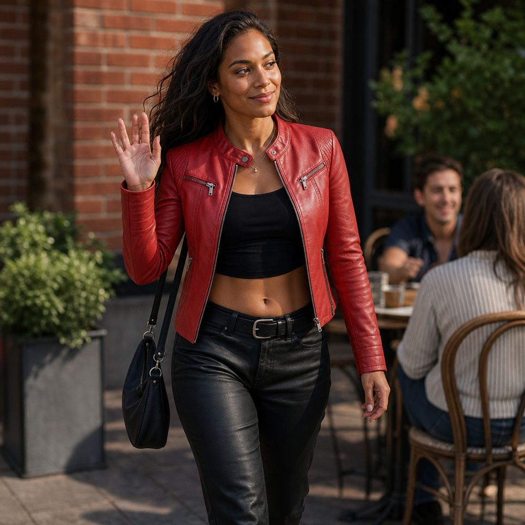 Sillette Cropped Faux Leather Jacket - Women's Moto Jacket