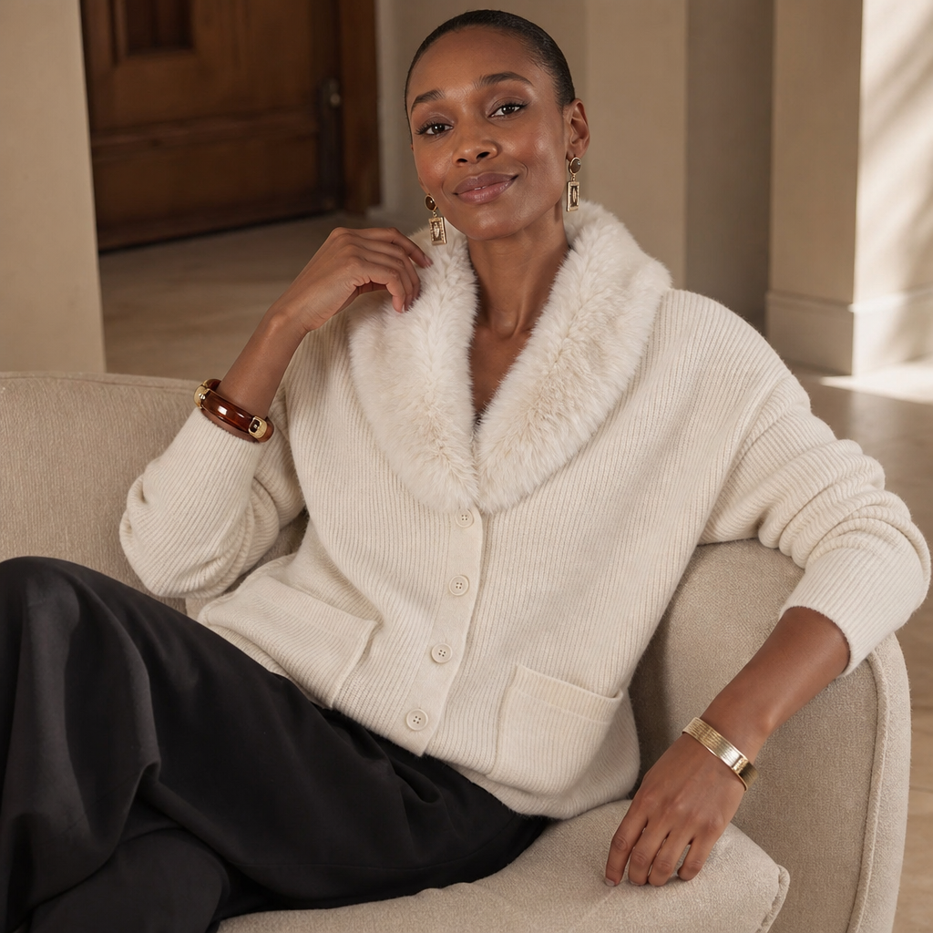 Veloura Faux-Fur Lapel Cardigan - Chunky Women's Knit