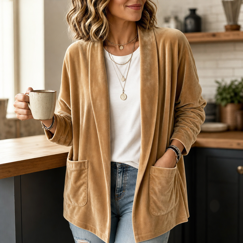 Velvetelle Velvet Cardigan - Women's Shawl Collar Knit