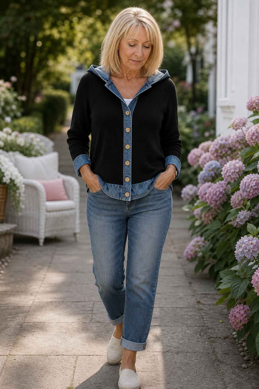 Layerlore Patchwork Cardigan - Women's Denim Look Hoodie
