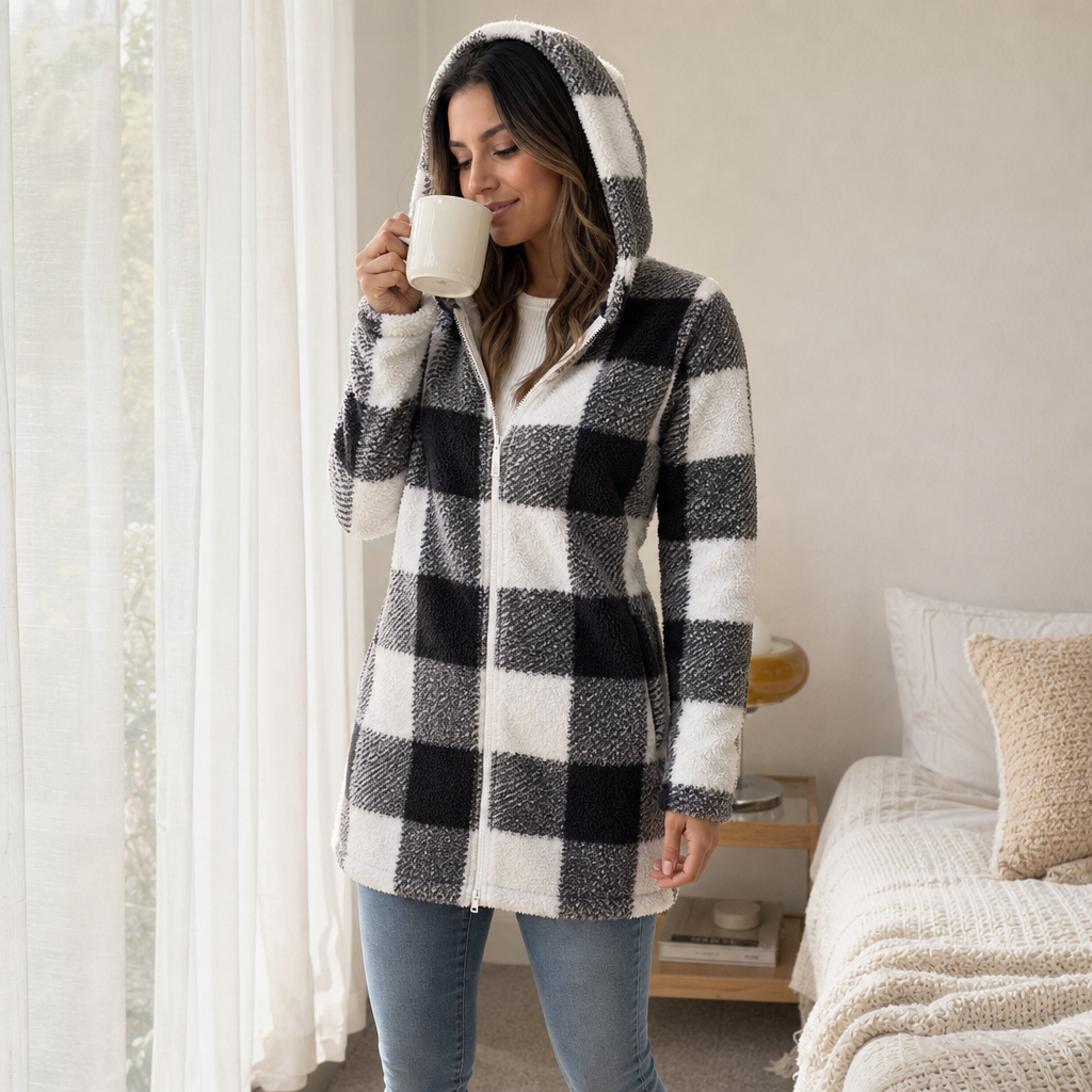 Checkhaven Buffalo Check Jacket - Hooded Zip Women's Coat