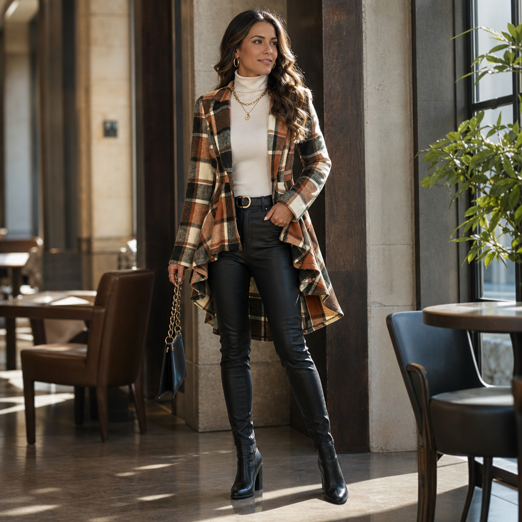 Wearbella Plaid Peplum Coat - Women's High-Low Coat