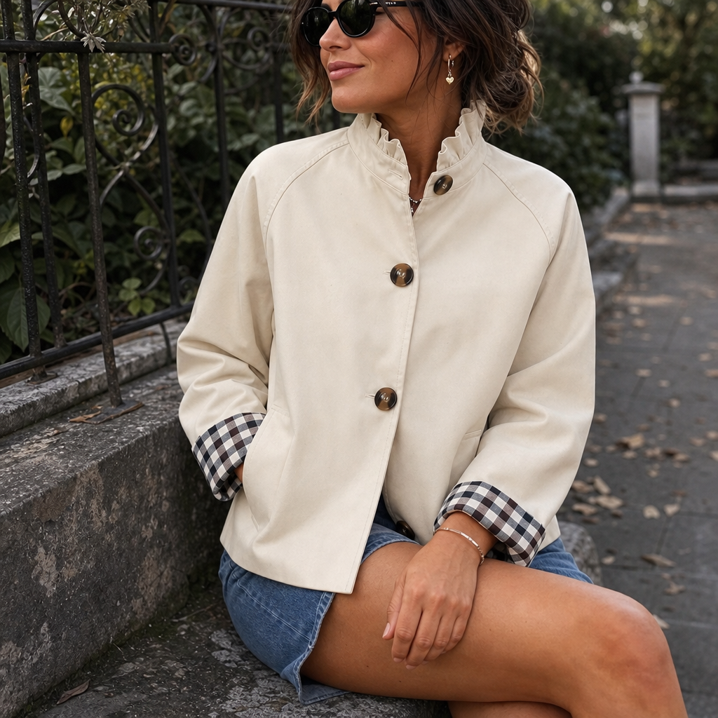 Cuff & Collar Short Trench Coat - Ruffle Collar Women's