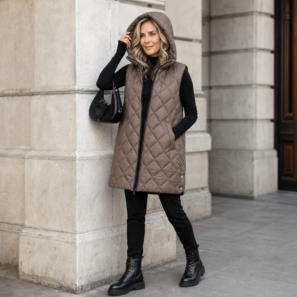 Quilted Ease Longline Gilet - Hooded Women's Quilted Vest