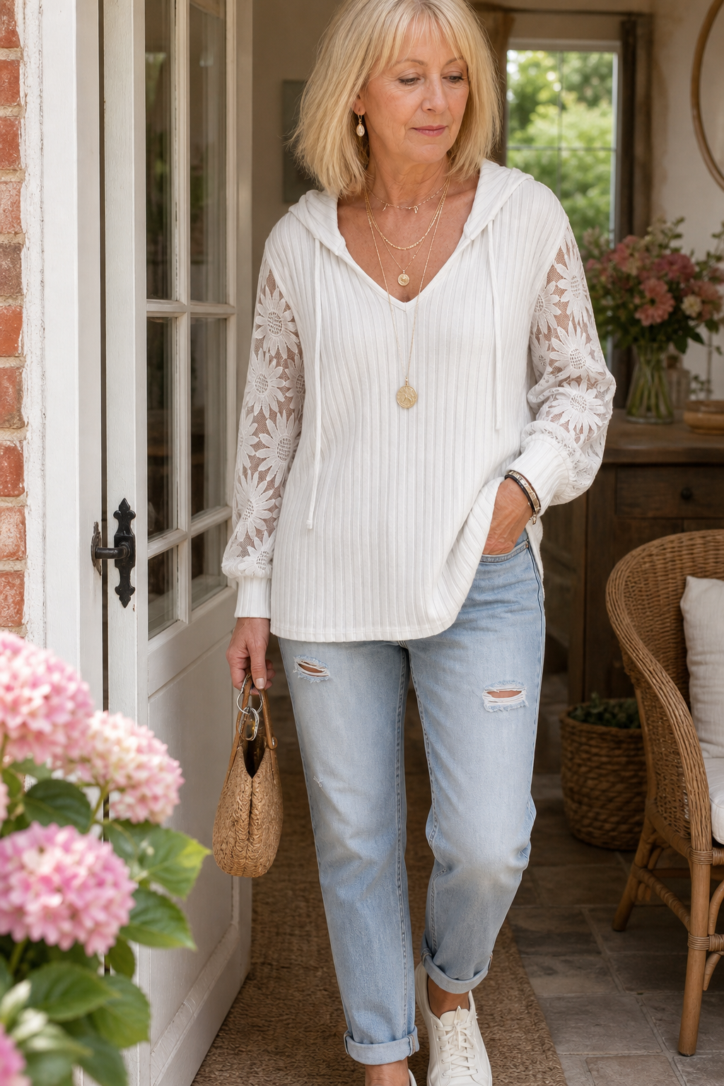 Lunetta Lace Sleeve Hoodie - Women's Knit Cardigan