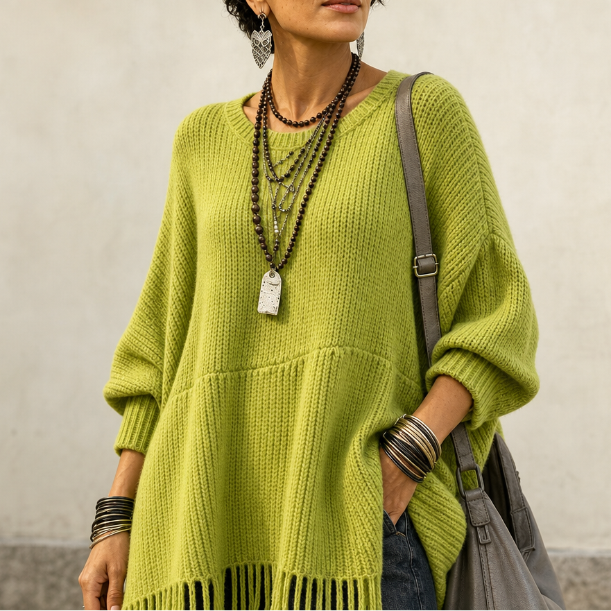 Limehaven Fringe Knit Poncho - Women's Batwing Jumper