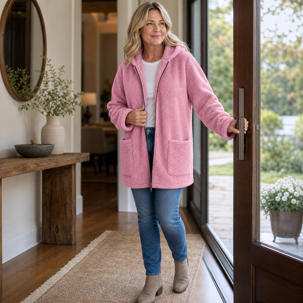 Cozelle Plush Hooded Zip-Up Jacket - Women's Oversized