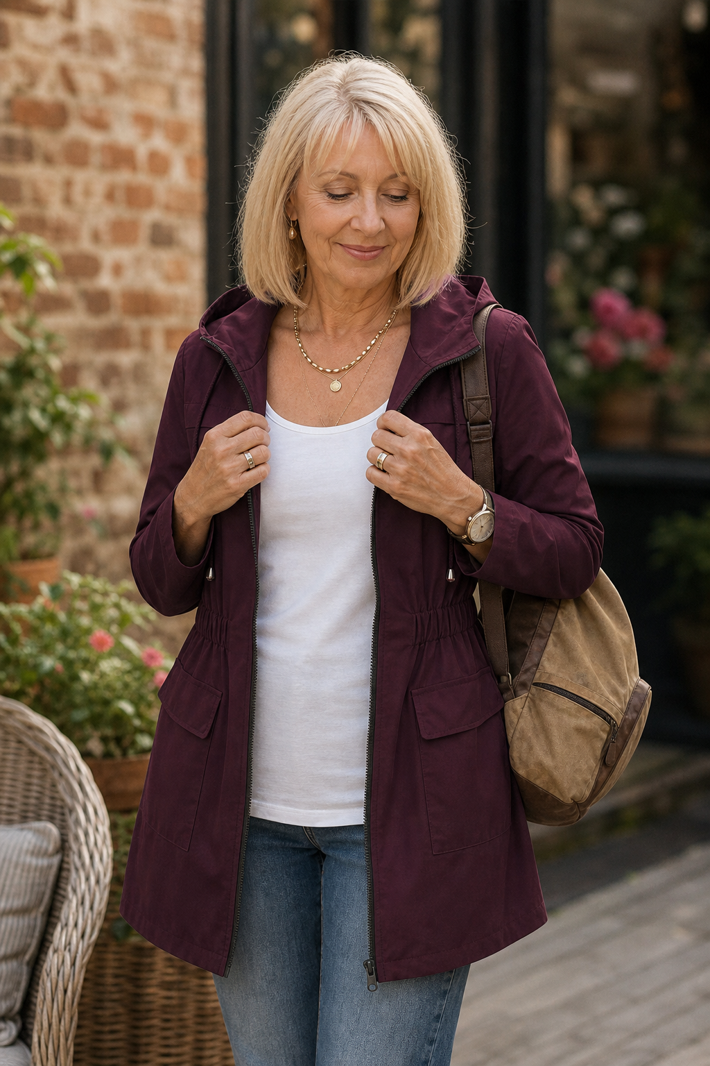 Rainette Hooded Rain Jacket - Drawstring Waist Women's Mac