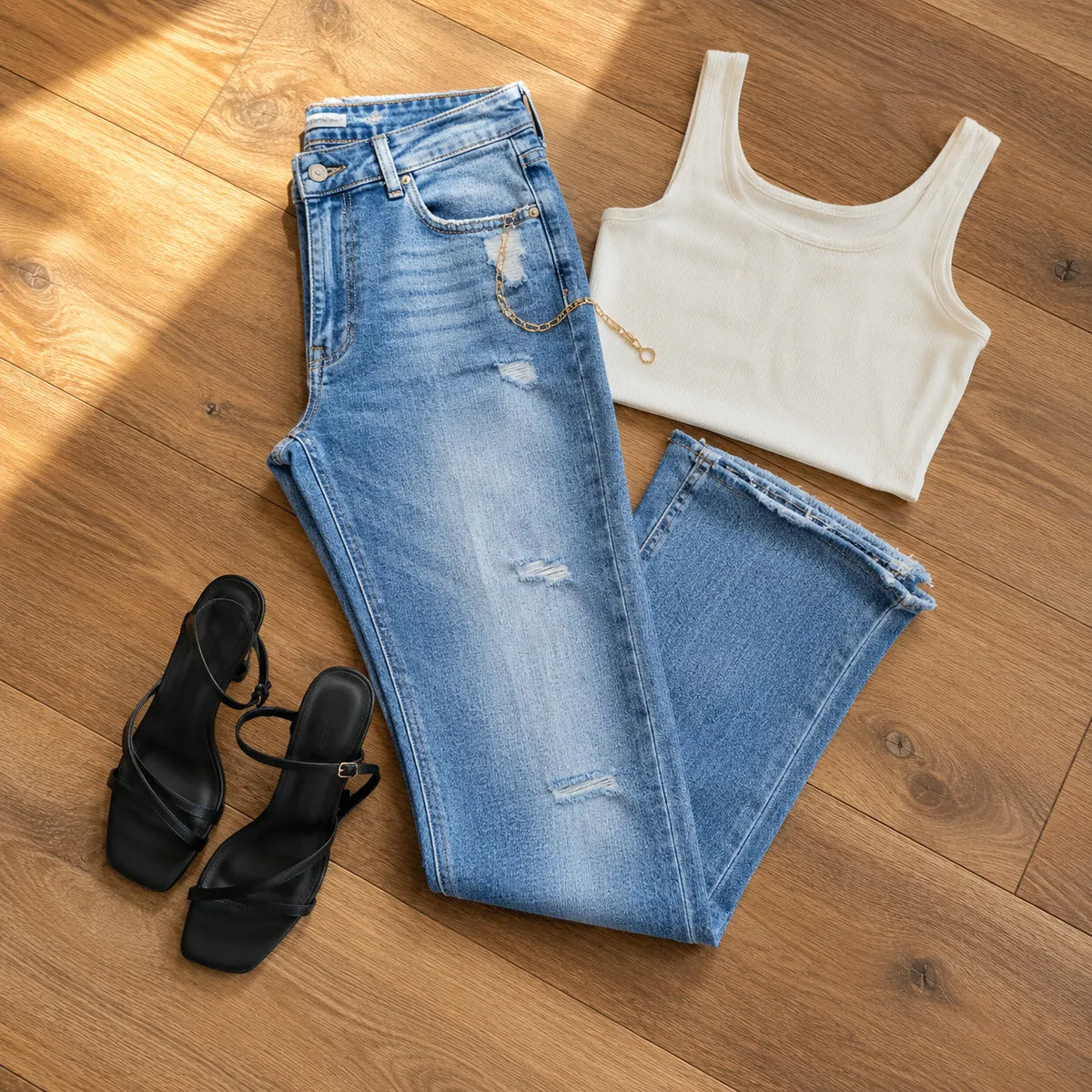 Lirelle Distressed Flare Jeans - Women's Wide Leg Jeans