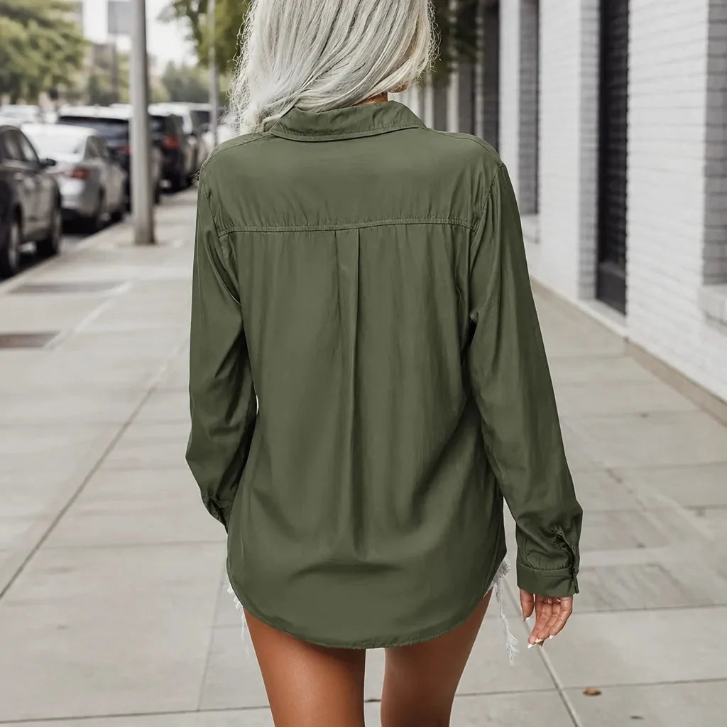 Lunavia - Loose Lapel Button-Down Shirt for Women